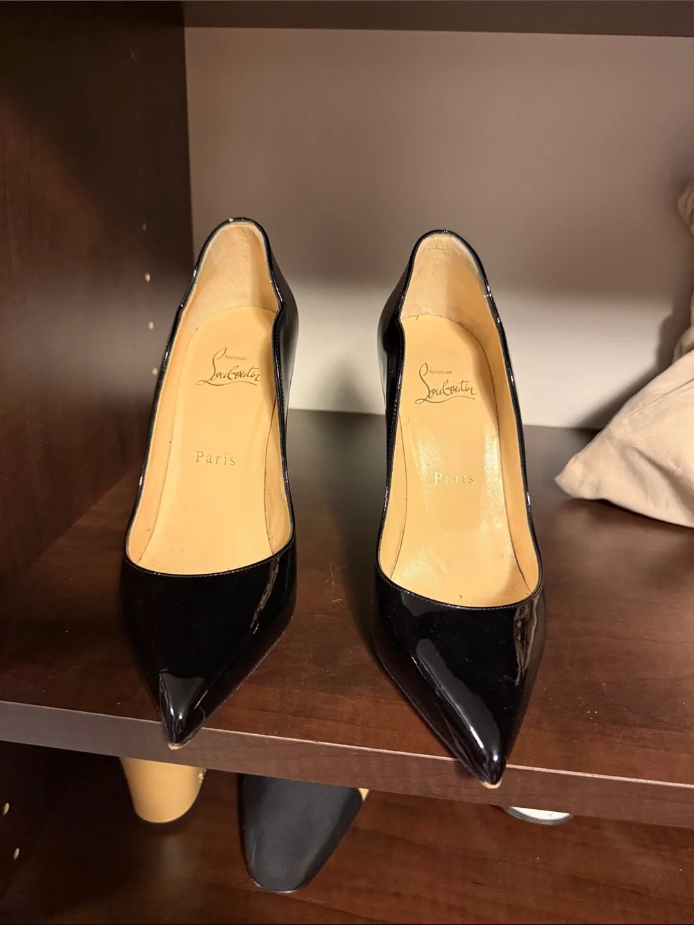 Christian Louboutin Black Patent Leather Scalloped Pointed-Toe Stilettos